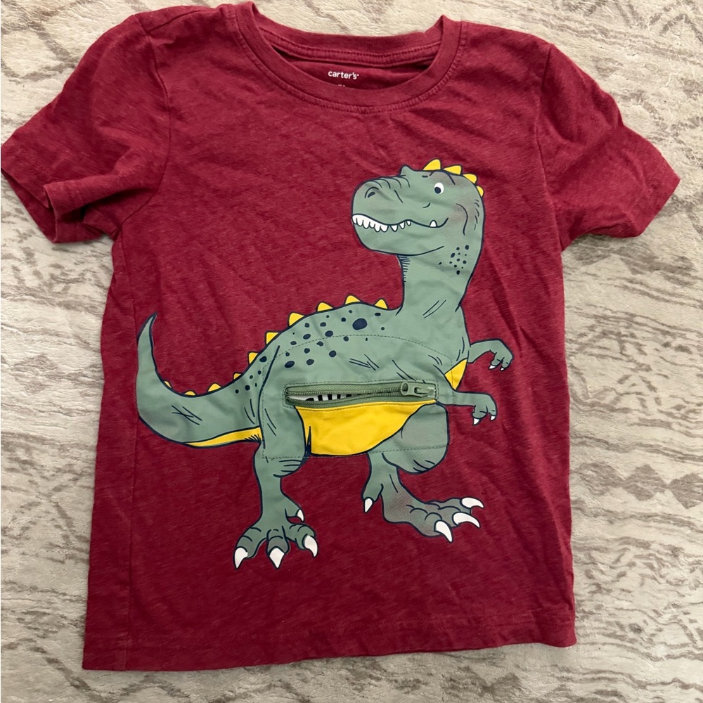 Carter's Maroon T-Shirt with Green Dinosaur